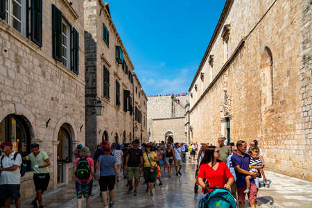 Dubrovnik Croatia Sept 14, 2019: View at historic old square and the city center of old town Dubrovnik with people, European travel destinations.のeditorial素材