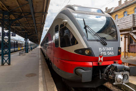 Budapest Hungary-Jun 1, 2020: Intercity train in the Keleti Railway Station. Connecting Budapest with rest of Europe.のeditorial素材