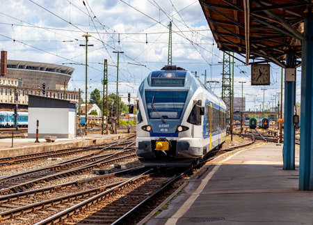 Budapest Hungary-Jun 1, 2020: Intercity train in the Keleti Railway Station. Connecting Budapest with rest of Europe.のeditorial素材