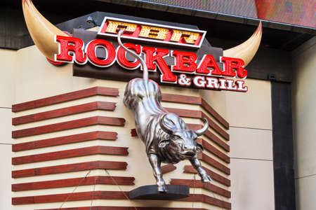 LAS VEGAS USA - JULY 8, 2013 - PBR Bar on May 20, 2013 in Las Vegas. PBR Rock Bar offers a 13,000 sq ft indoor restaurant, a 3,000 sq. ft. outdoor pavilion and a mechanical bull.のeditorial素材