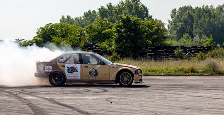 Tokol Hungary Jun 14, 2020:  Drift car racing for time and mach. Tokol - an ex military airport -...