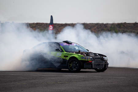 Tokol Hungary Jun 14, 2020:  Drift car racing for time and mach. Tokol - an ex military airport -...