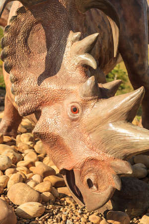 Drumheller, Canada - Mar 27 2016: Visitors flock to the dinosaur exhibits at the entrance of the Royal Tyrrell Museum . The museum is famous for its paleontology research and 130,000 fossils.のeditorial素材