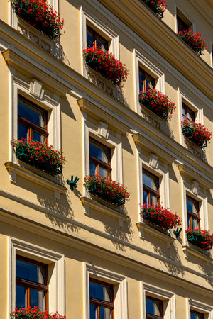 Karlovy Vary, Czech Republic, May 2nd 2018: Down town of Karlovy Vary with architectural details  - panoramic view.のeditorial素材