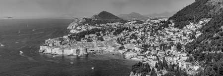 Dubrovnik West harbor Croatia sept 14, 2019: Panoramic view from the hillside of the harbor and the surrounding hills.のeditorial素材