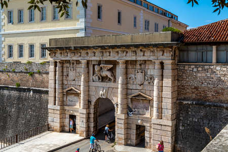 Zadar, Croatia; 07/17/2019: Gate of Terraferma (Gate of Zara), the most famous gate of Zadar, Croatia, and the wall fortification in the old townのeditorial素材