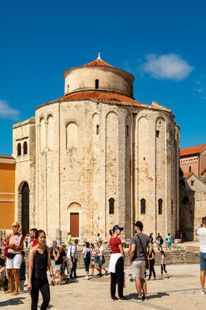 Zadar, Croatia 09 17 2019: Jurja Barakovica street and the nearby square with visitors, one of the main streets in the old town of Zadar, Croatiaのeditorial素材