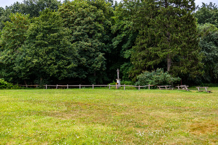 Pecs Hungary Aug 24, 2020: Ruins of a National monument in the central mountain range with hidden cemetery.のeditorial素材