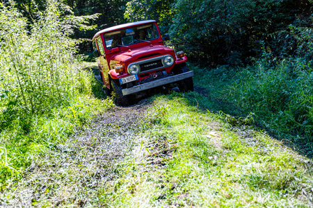 Hungary Matra mountain range Sept. 6, 2020: Different 4 wheel drive vehicles are on a off-road trip...