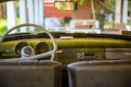 Szeged Hungary Aug 13, 2021: Festival of rear vintage cars (including ex communist designs) - driven by owners - are back and on the road again. Some in detail while on display.のeditorial素材