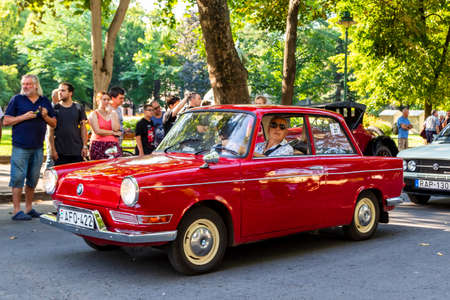 Szeged Hungary Aug 14, 2021: Festival of rear vintage cars - driven by owners - are back and on the road again. Some in detail while on display.のeditorial素材