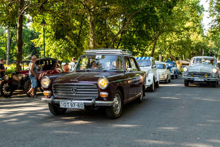 Szeged Hungary Aug 14, 2021: Festival of rear vintage cars - driven by owners - are back and on the road again. Some in detail while on display.のeditorial素材