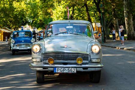 Szeged Hungary Aug 13, 2021: Festival of rear vintage cars (including ex communist designs) - driven by owners - are back and on the road again. Some in detail while on display.のeditorial素材
