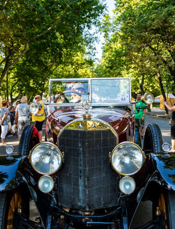 Szeged Hungary Aug 14, 2021: Festival of rear vintage cars - driven by owners - are back and on the road again. Some in detail while on display.のeditorial素材