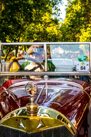 Szeged Hungary Aug 14, 2021: Festival of rear vintage cars - driven by owners - are back and on the road again. Some in detail while on display.のeditorial素材
