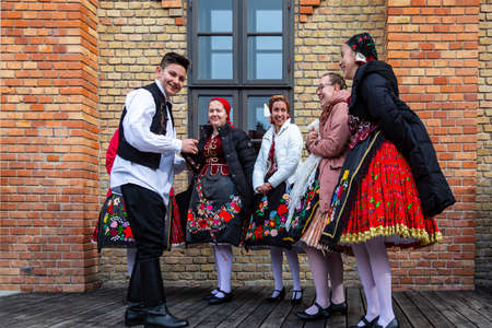 Mohacs, Hungary - February 26 2022:  (Buso-walking) an annual masquerade celebration of the Sokci ethnic group dressed for Hungarian Folk Dancing.のeditorial素材