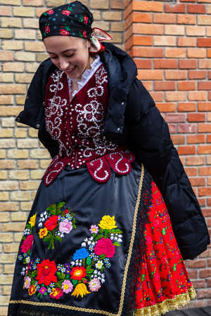 Mohacs, Hungary - February 26 2022:  (Buso-walking) an annual masquerade celebration of the Sokci ethnic group dressed for Hungarian Folk Dancing.のeditorial素材