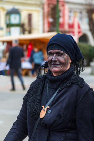 Mohacs, Hungary - 02 23 2022: The Witches of  Busojaras (Buso-walking) an annual masquerade celebration of the Sokci ethnic group living in the town of Mohacs, Hungary.のeditorial素材