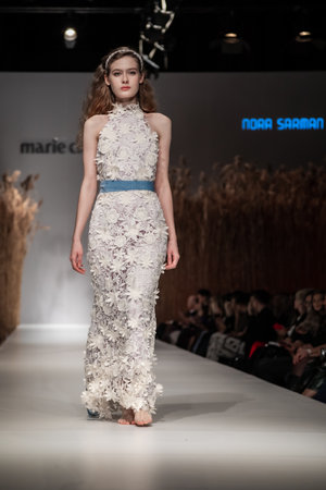 Budapest Hungary, Nov 22 19: At the Marie Claire fashion week model walks at the Project Runway.のeditorial素材