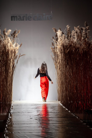 Budapest Hungary, Nov 22 19: At the Marie Claire fashion week model walks at the Project Runway with new designs.のeditorial素材