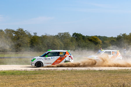 Kakucs Hungary - October 15th 2022: European Rallycross championship modified rally car driving on slalom course at the international rally event.のeditorial素材