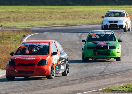 Kakucs Hungary - October 15th 2022: European Rallycross championship modified rally car driving on slalom course at the international rally event.のeditorial素材