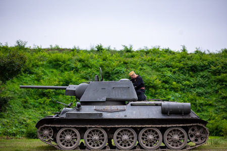 Komarom Hungary fort of Monostor Oct. 2 22: Reenactors World War II German Wehrmacht, SS Soldiers Fighting with invading Soviet red army forces. Free public event.のeditorial素材