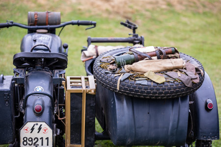 Komarom Hungary fort of Monostor Oct. 2 22: Reenactors World War II German Wehrmacht, SS Soldiers Fighting with invading Soviet red army forces. Free public event.のeditorial素材