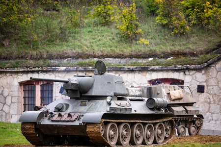 Komarom Hungary fort of Monostor Oct. 2 22: Reenactors World War II German Wehrmacht, SS Soldiers Fighting with invading Soviet red army forces. Free public event.のeditorial素材