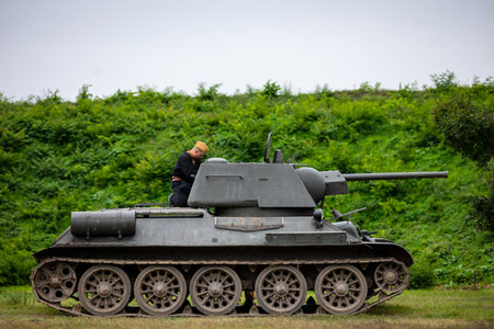 Komarom Hungary fort of Monostor Oct. 2 22: Reenactors World War II German Wehrmacht, SS Soldiers Fighting with invading Soviet red army forces. Free public event.のeditorial素材