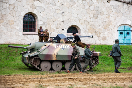 Komarom Hungary fort of Monostor Oct. 2 22: Reenactors World War II German Wehrmacht, SS Soldiers...