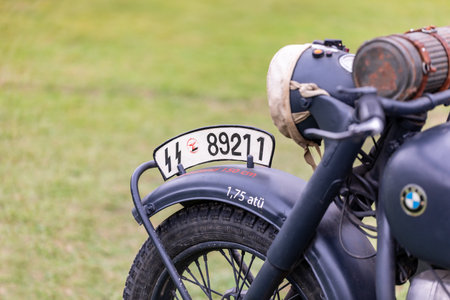 Komarom Hungary fort of Monostor Oct. 2 22: Reenactors World War II German Wehrmacht, SS Soldiers Fighting with invading Soviet red army forces. Free public event.のeditorial素材