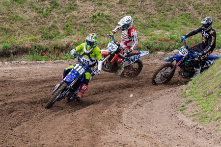 Tapiobicske Hungary - June 11, 23 :  Unidentified racers in MX2  MX2 race during the open, Motocross Championship.のeditorial素材
