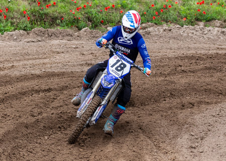 Tapiobicske Hungary - June 11, 23 :  Unidentified racers in MX2  MX2 race during the open, Motocross Championship.のeditorial素材
