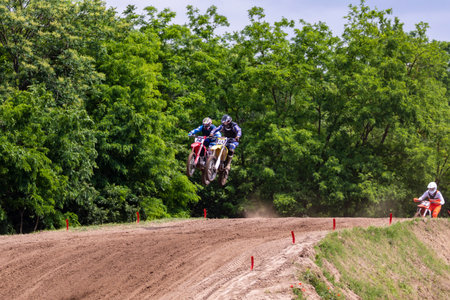 Motocross rider on the race track. Extreme motocrossのeditorial素材