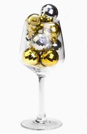 Close-up of baubles in a wine glassの写真素材