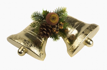 Close-up of Christmas bells with pine cone