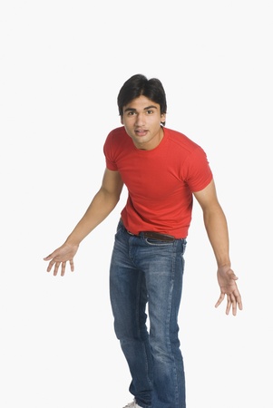 Portrait of a man looking surprisedの写真素材