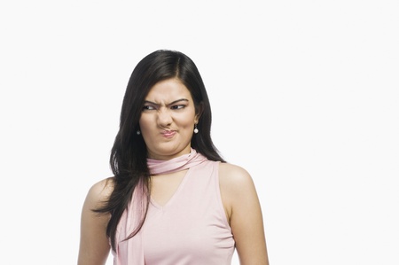 Close-up of a woman making a faceの写真素材