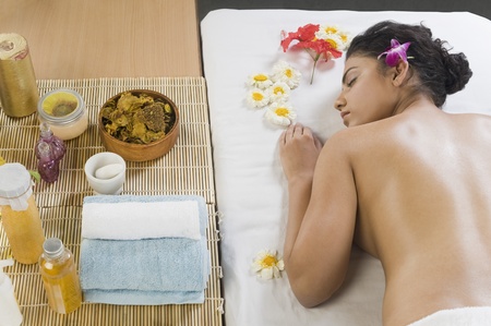 Young woman getting spa treatmentの写真素材