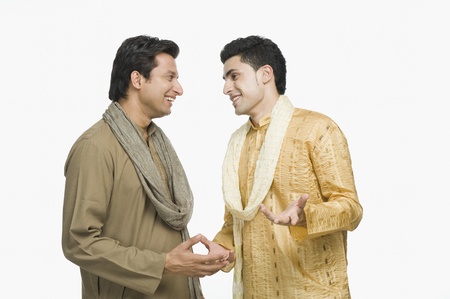 Two men talking with each otherの写真素材