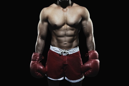 Boxer wearing a gloveの写真素材