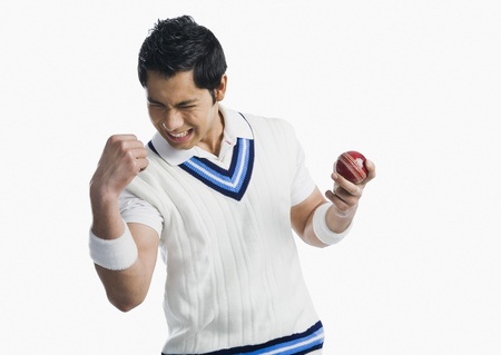 Cricket bowler celebrating his success