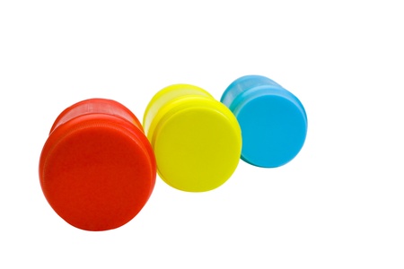 Close-up of colorful plastic jarsの写真素材