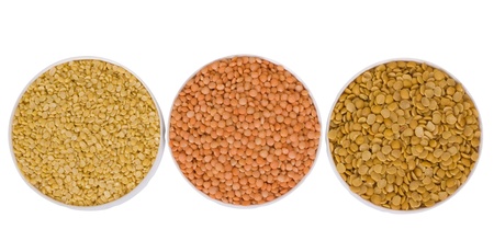High angle view of three containers full of beansの写真素材