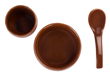 High angle view of ceramic kitchen utensilsの写真素材