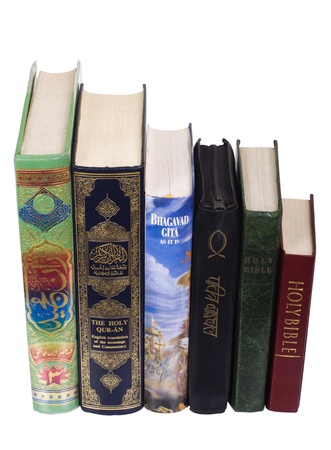 Holy books of Islam, Hinduism and Christianity religionsの写真素材