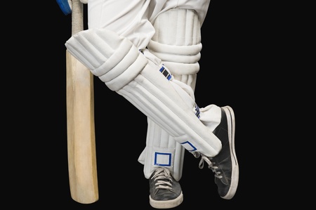 Low section view of a cricket batsman standing at a non-striker endの写真素材