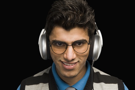 Man listening to headphonesの写真素材