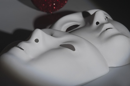 Close-up of two face masksの写真素材